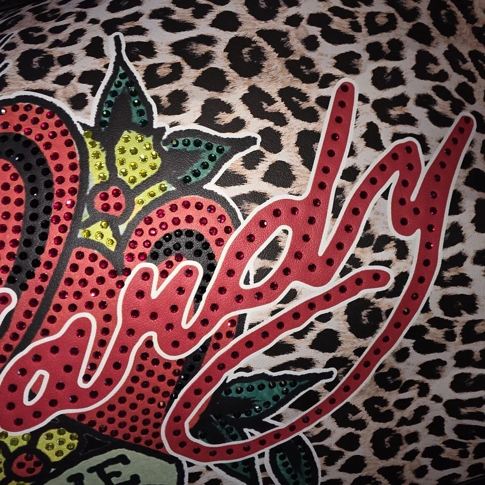 Ed Hardy Duffel Bag Cheetah Print Rhinestone Heart Love Skull Zipper Rare Htf